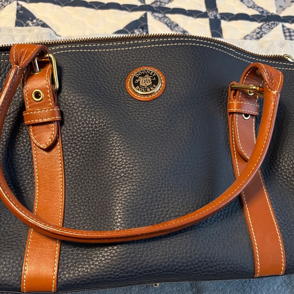 Dooney & Bourke Navy and Brown Leather Shoulder Bag